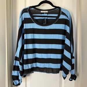 NWOT We The Free Blue/Black Stripe Oversized Longsleeve Size S
